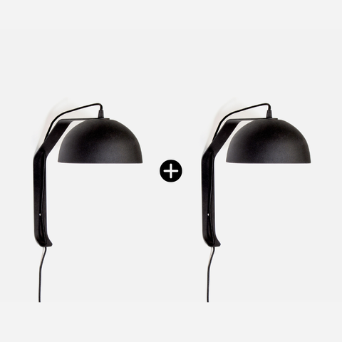 Two black wall lamps on a white background