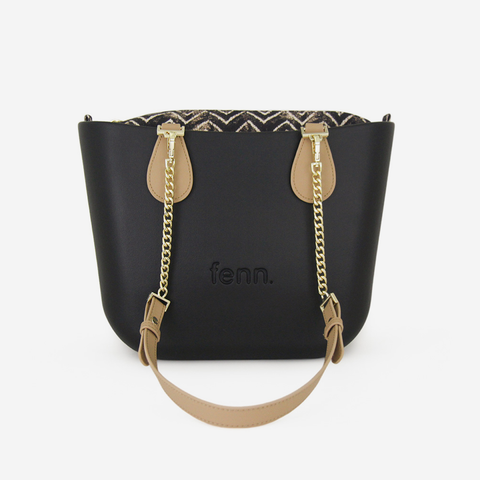 Petite Handbag - Black - Light Tan - Gold Chain