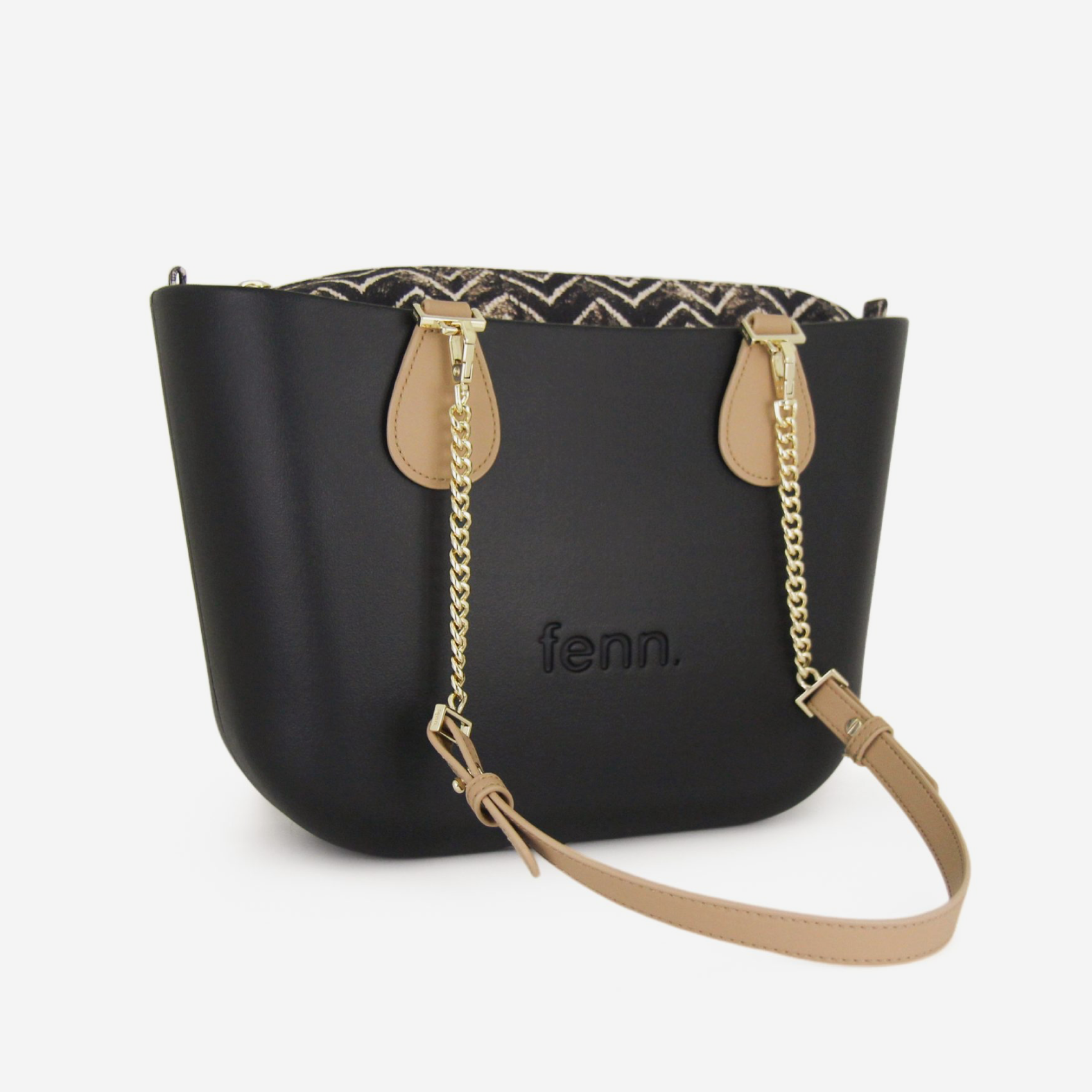 Petite Handbag - Black - Light Tan - Gold Chain