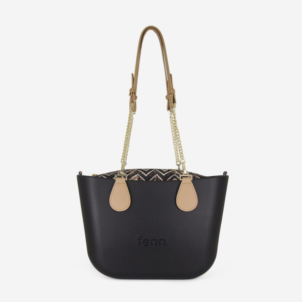 Petite Handbag - Black - Light Tan - Gold Chain