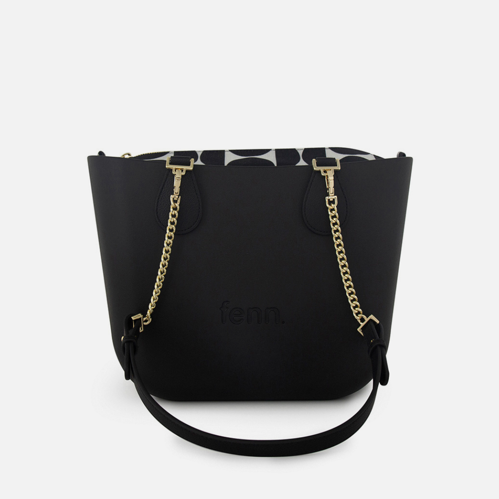 Petite Handbag - Black - Half Circles Inner - Black Handle - Gold Chain