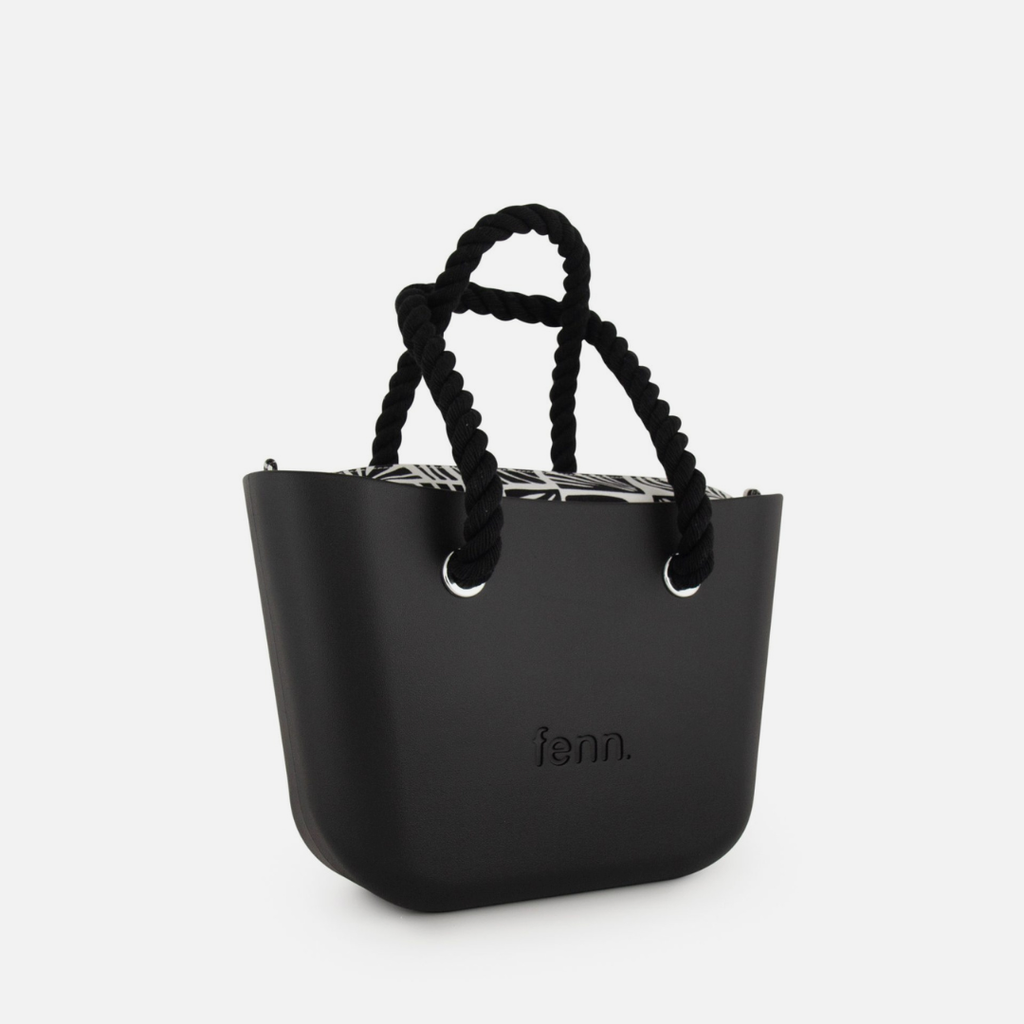 Petite Handbag - Patterned Inner - Black Rope