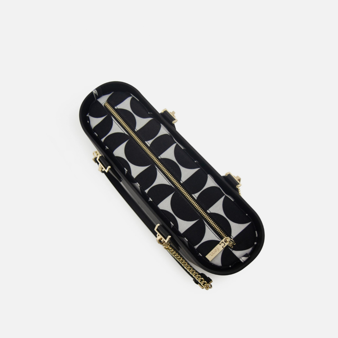 Petite Handbag - Black - Half Circles Inner - Black Handle - Gold Chain