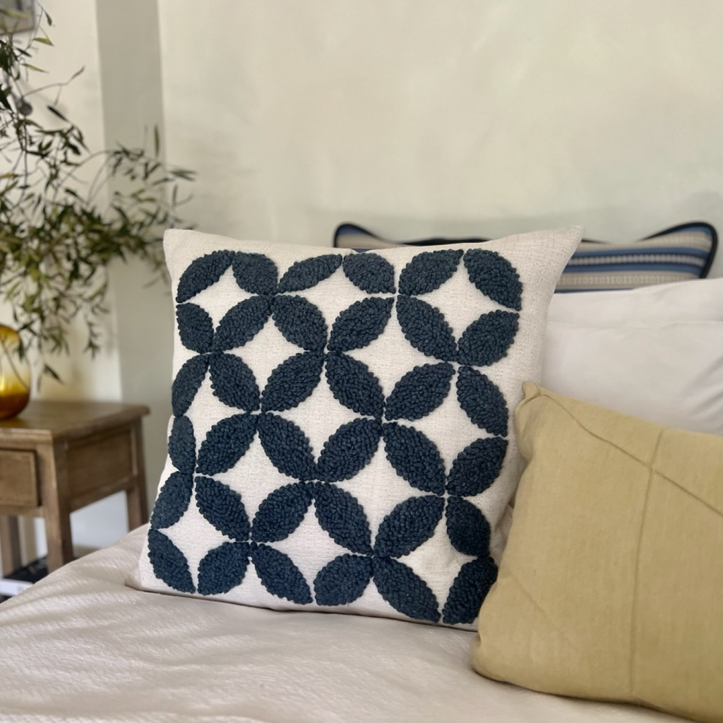 Punch Needle Scatter Cushion - Fields Pattern 3 - Dusty Blue