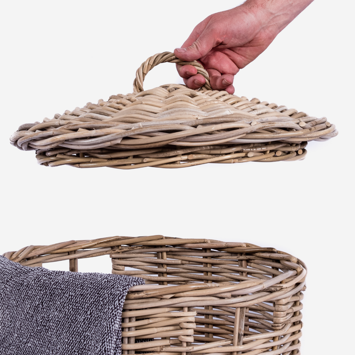 Rattan Thick Laundry Basket Round - Grey