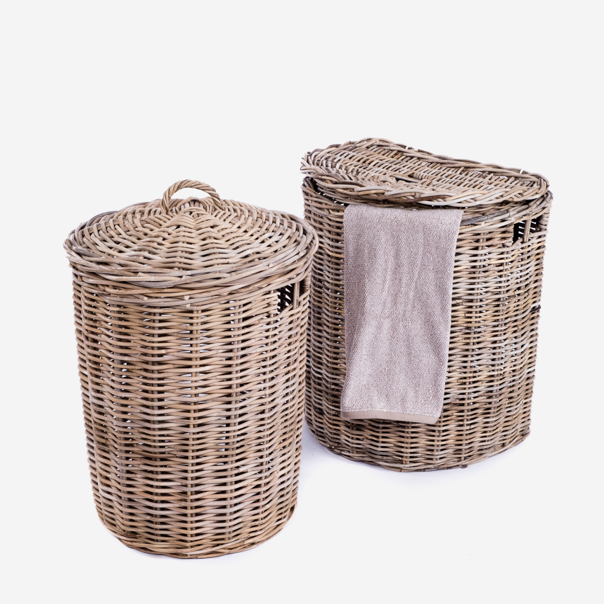 Rattan Thick Laundry Basket Round - Grey