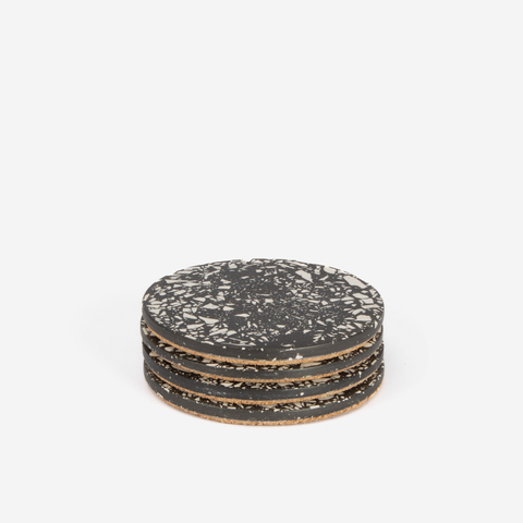 Set Of 4 Round Coasters - Black Terrazzo