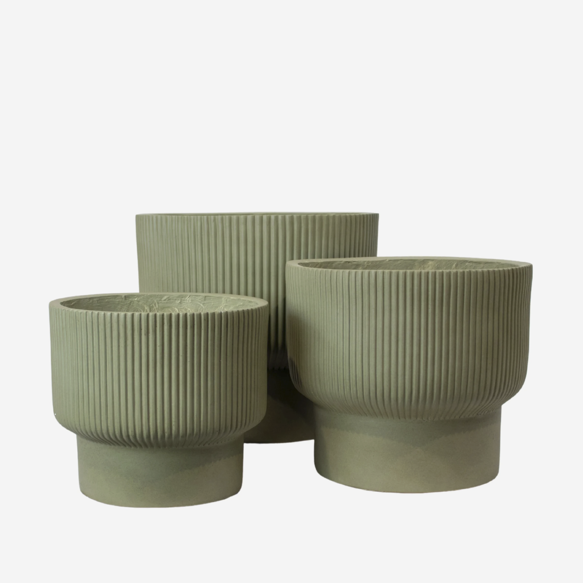 Grooved Footed Planter Set Of 3 - Green