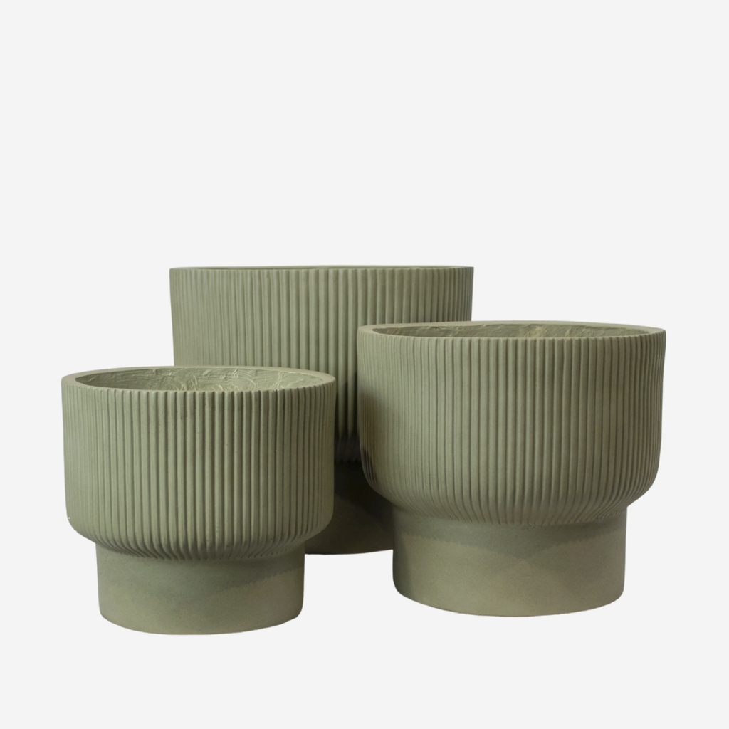 Grooved Footed Planter Set Of 3 - Green