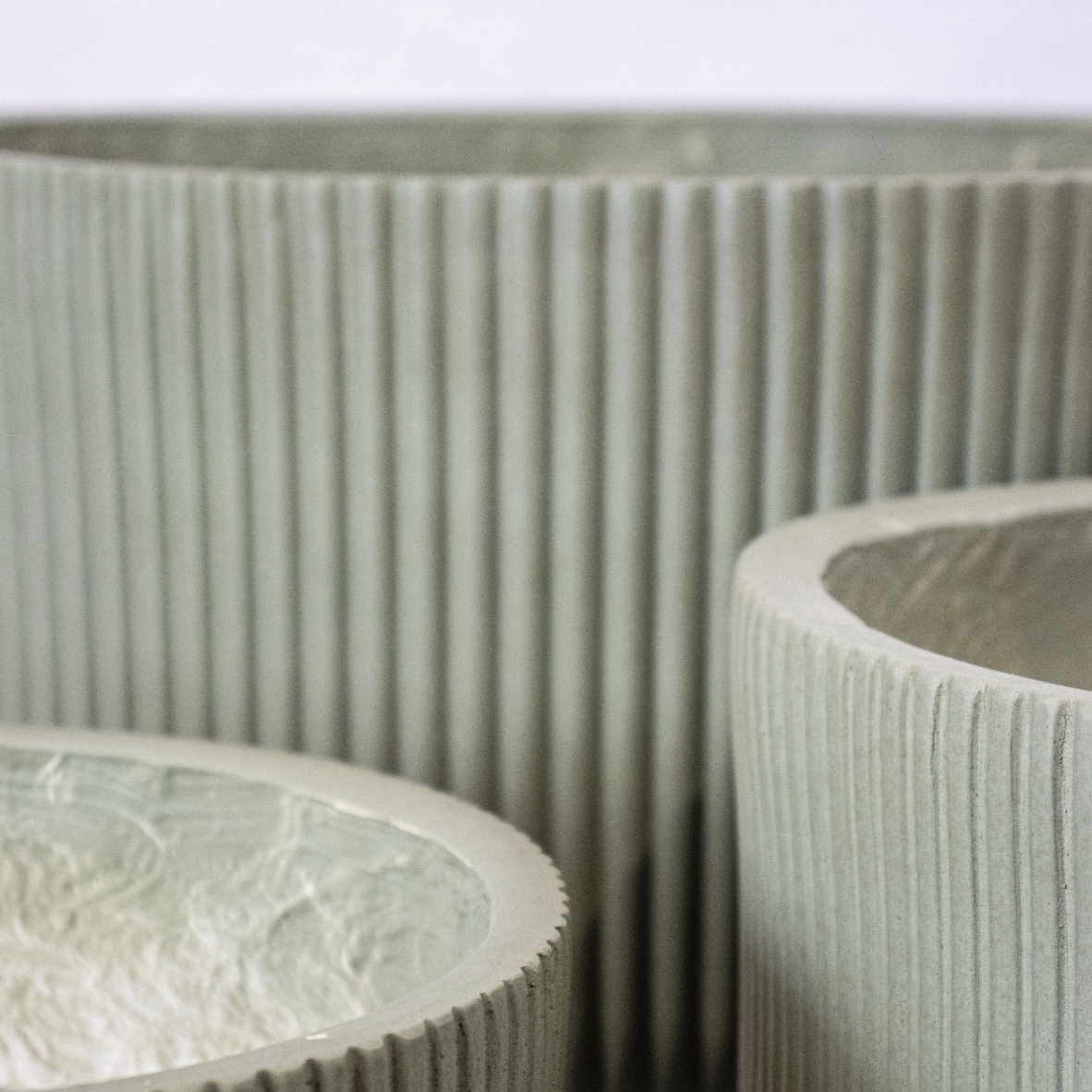 Grooved Footed Planter Set Of 3 - Green