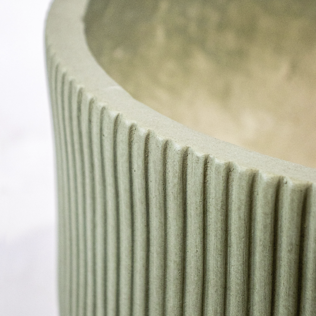 Grooved Footed Planter Set Of 3 - Green
