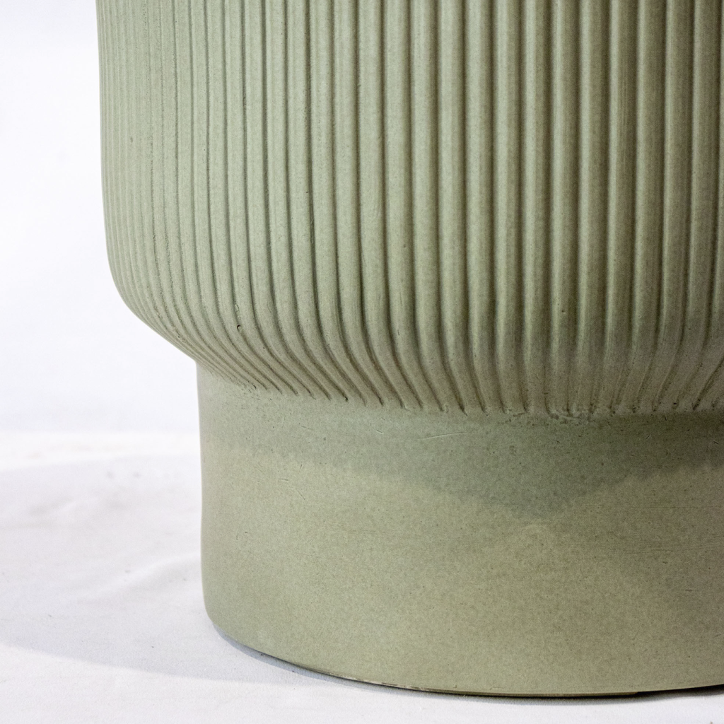 Grooved Footed Planter Set Of 3 - Green