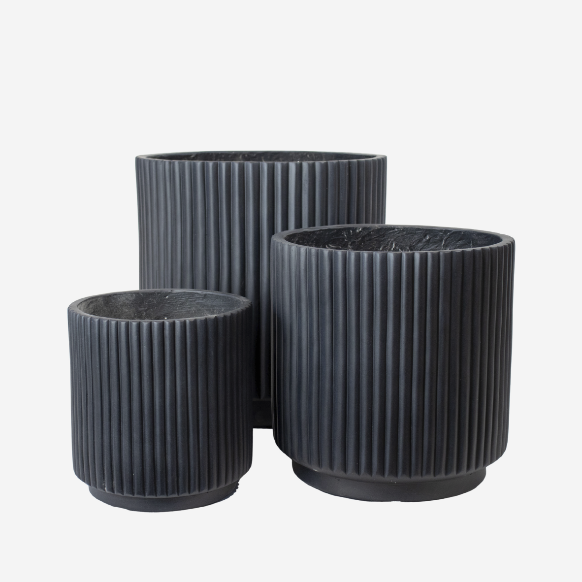 Ribbed Footed Planter Set Of 3 - Matte Black