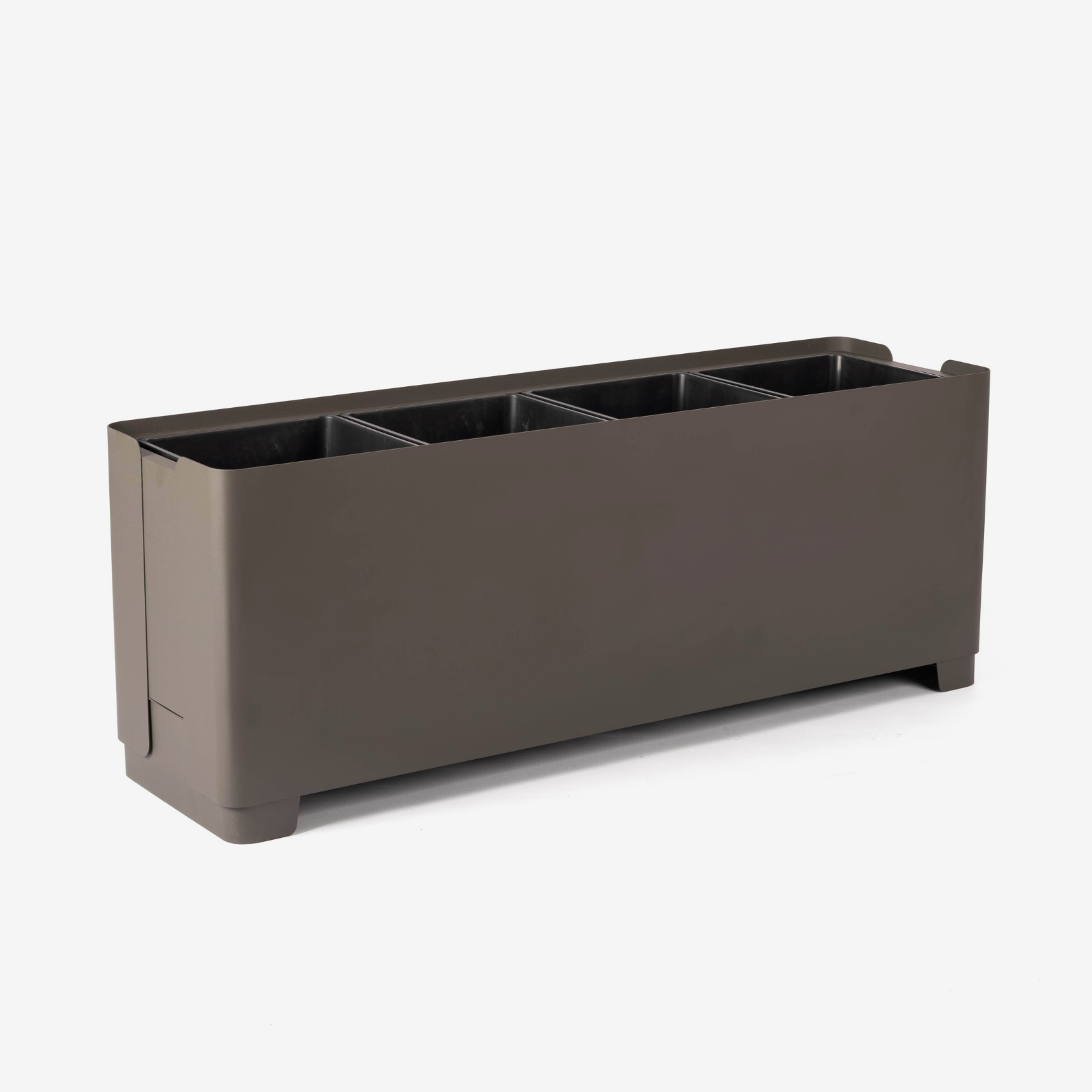 Rectangular grey planter box on a white background