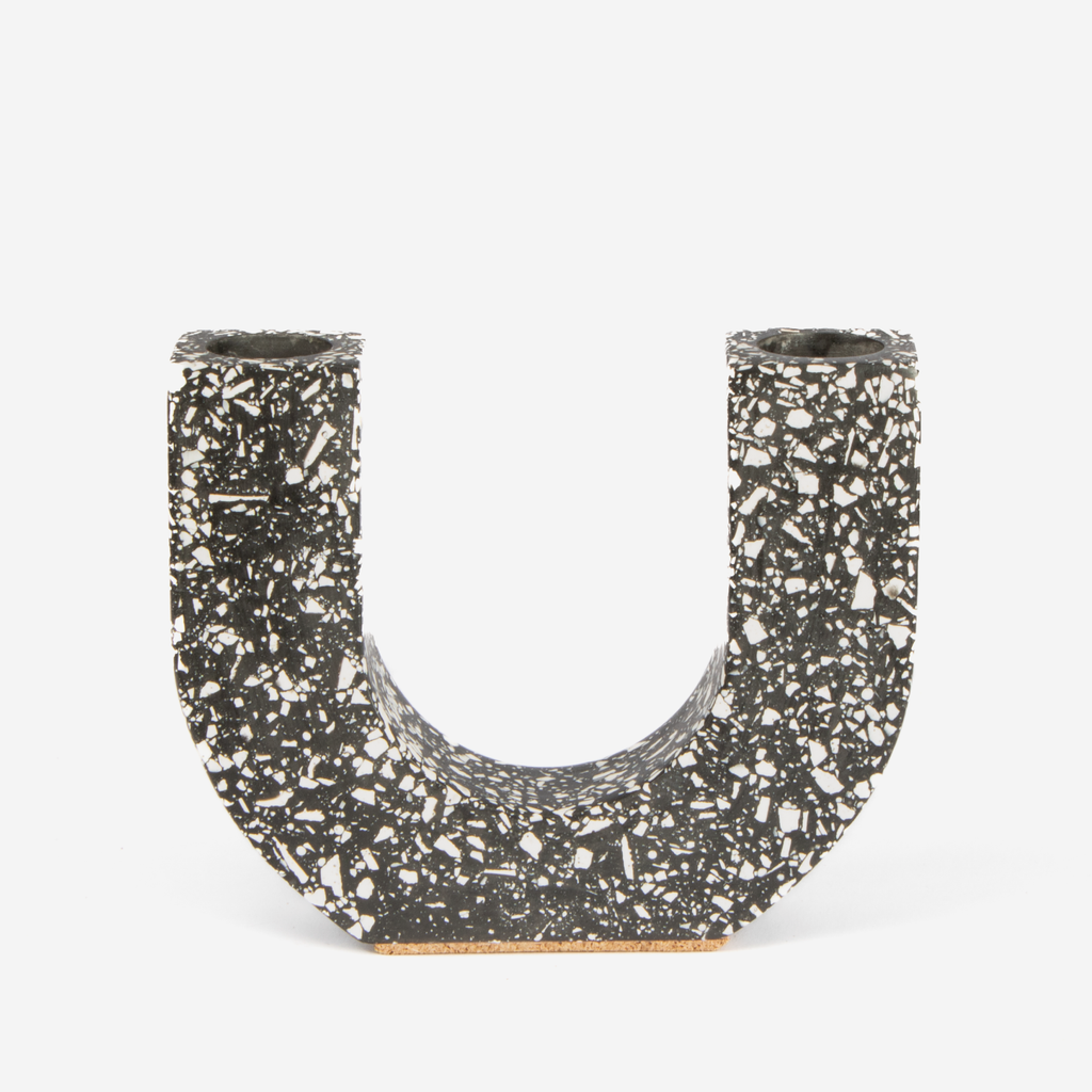 U-Shaped Candle Holder - Black Terrazzo