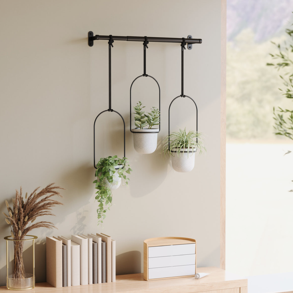 Triflora Hanging Planter - White & Black