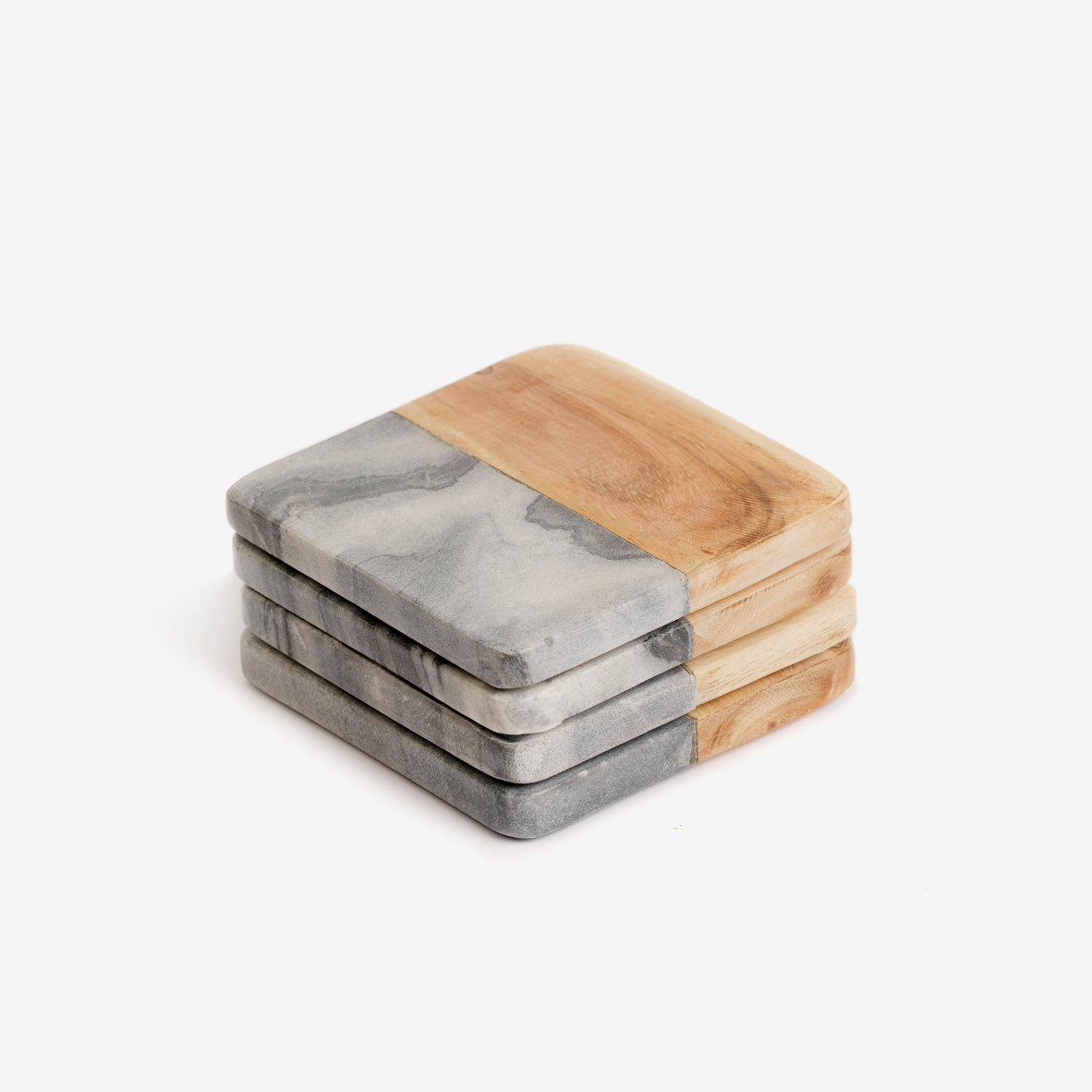 Wood & Marble Square Coaster Set - Black