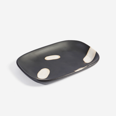 Soap Dish - Black With Natural Circles