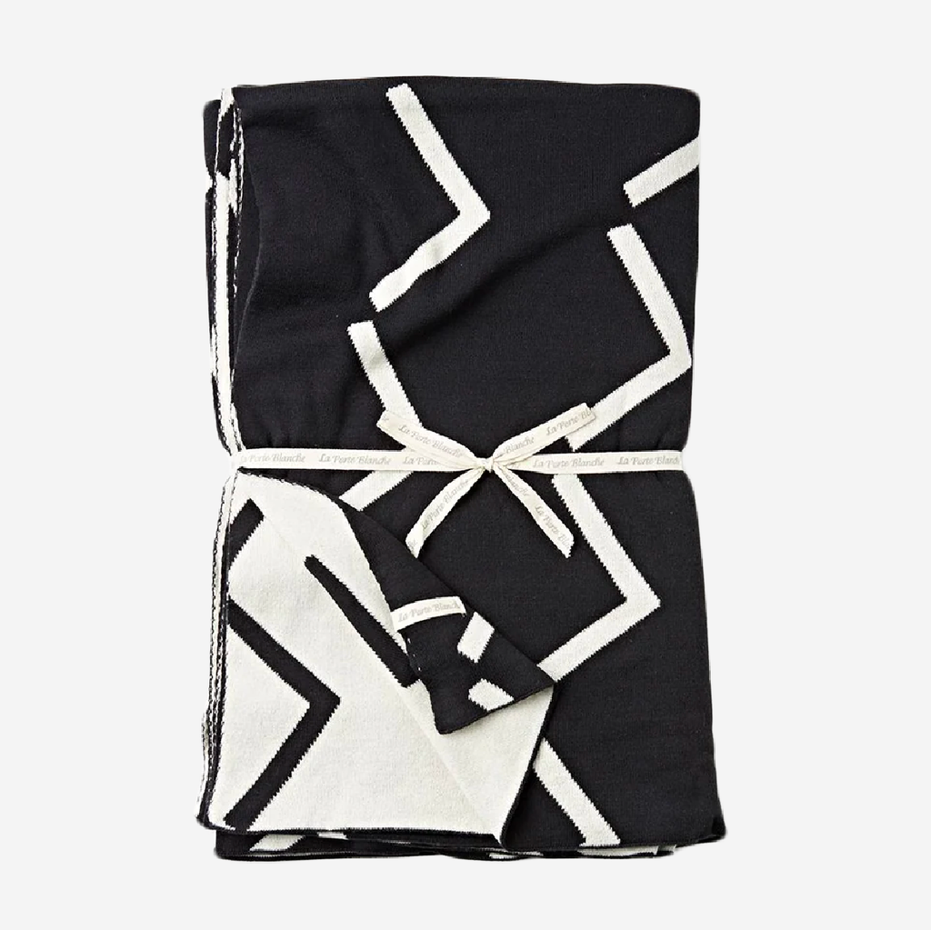 Cotton Knit Throw -  Monochrome Chevron