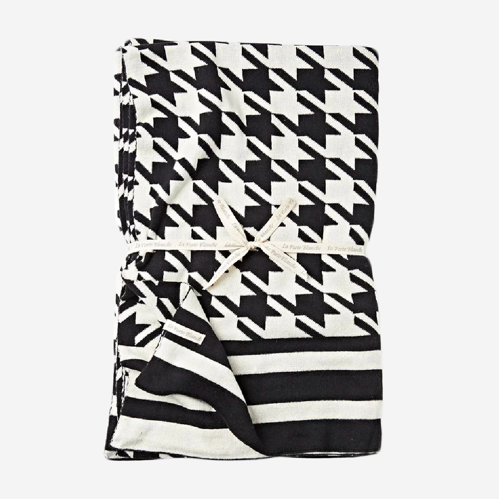 Cotton Knit Throw -  Monochrome Houndstooth