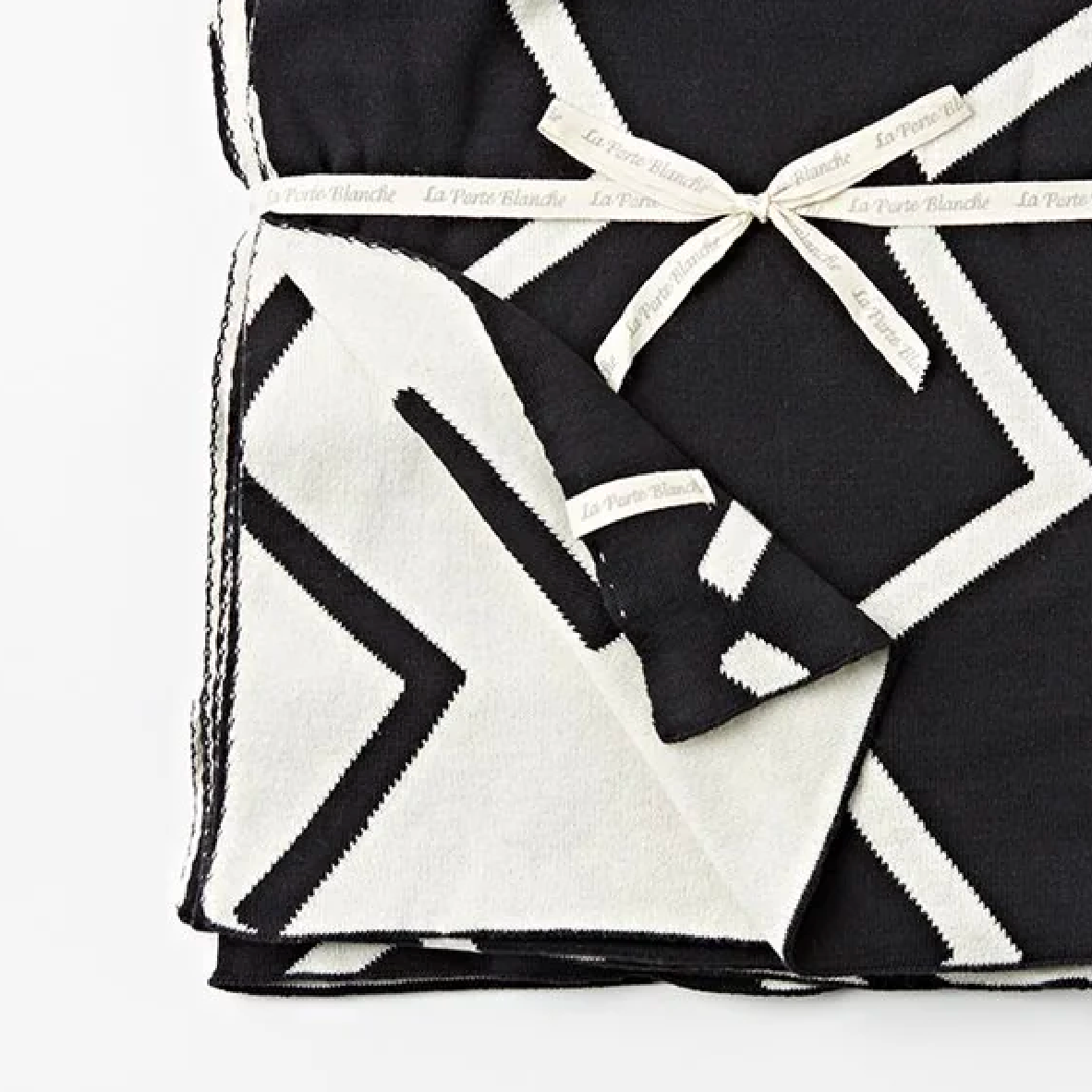 Cotton Knit Throw -  Monochrome Chevron