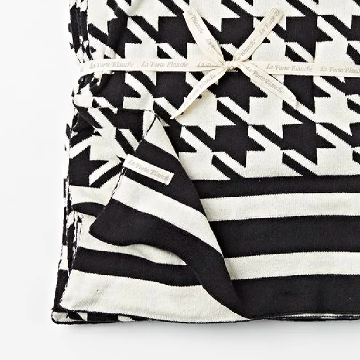 Cotton Knit Throw -  Monochrome Houndstooth