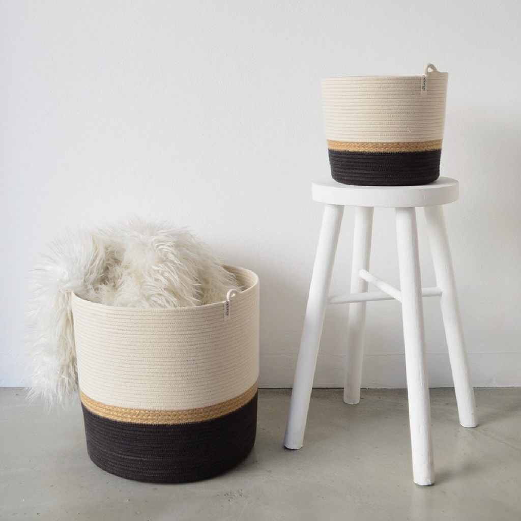 Cylinder Basket - Jute & Charcoal Block