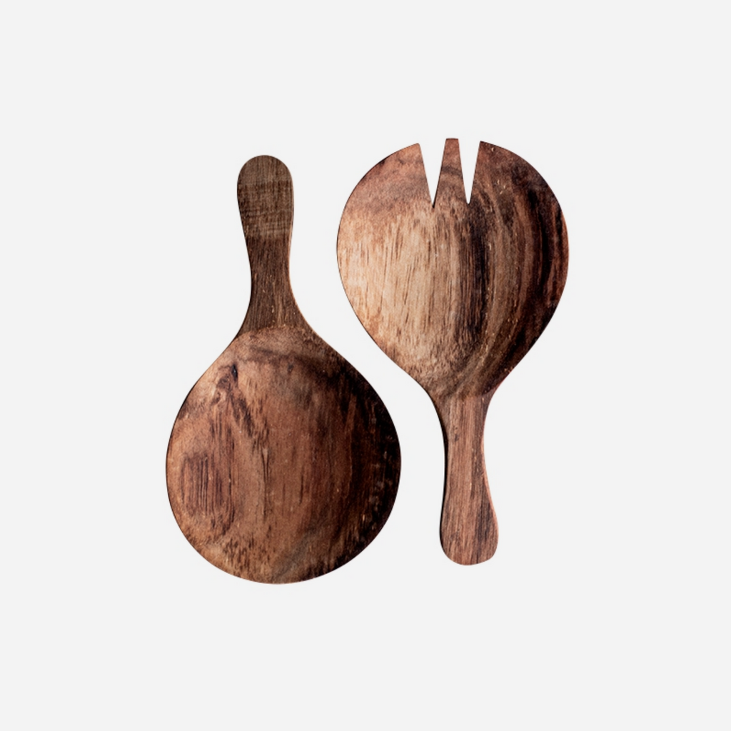 Round Salad Servers - Kiaat