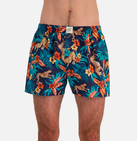 Mens Boxer Shorts - Jungle Cheetah Navy