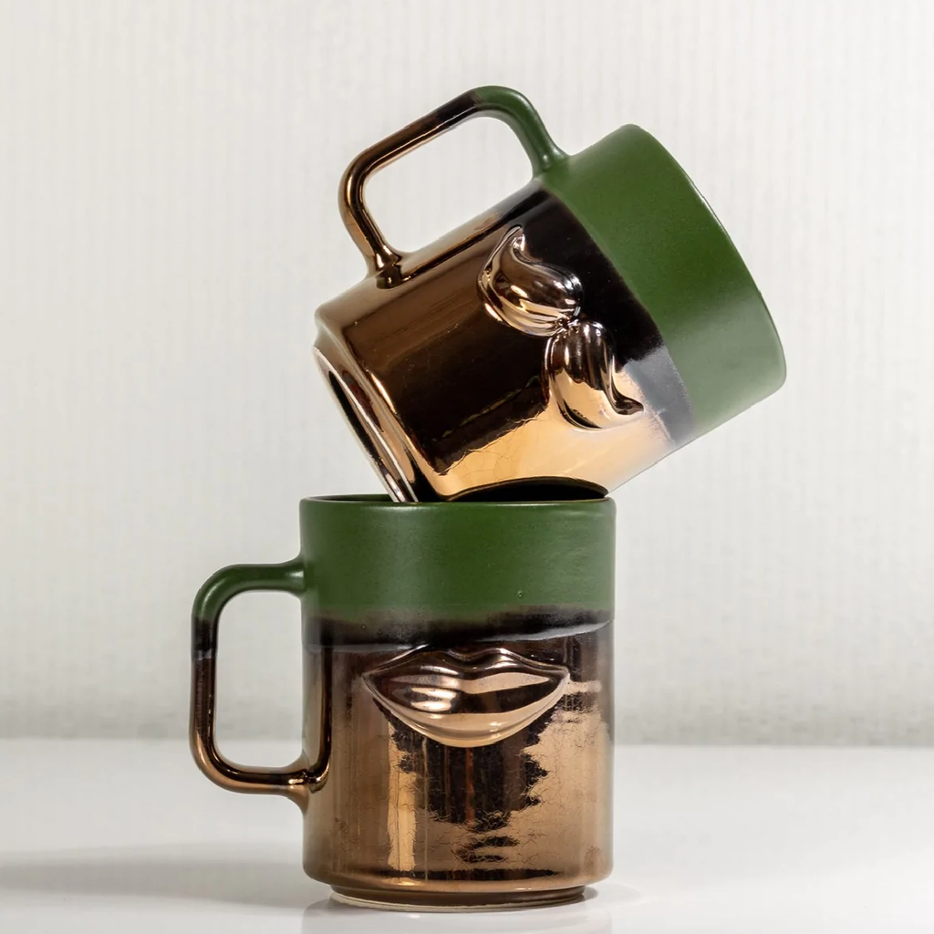 The Lips Mug - Green & Bronze